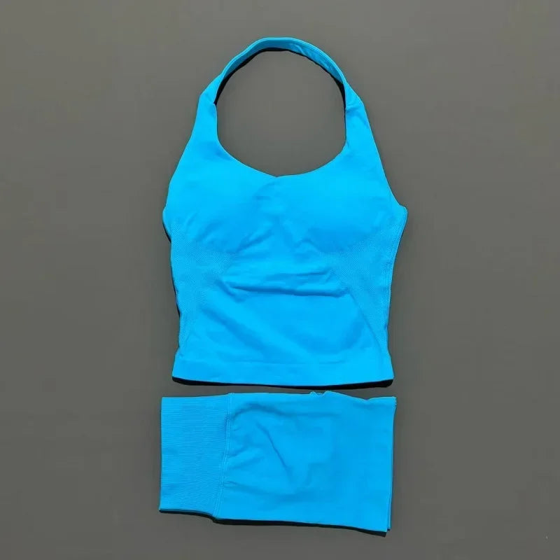 Set Deportivo Mujer – Top Halter + Leggings Sin Costuras para Yoga y Gym