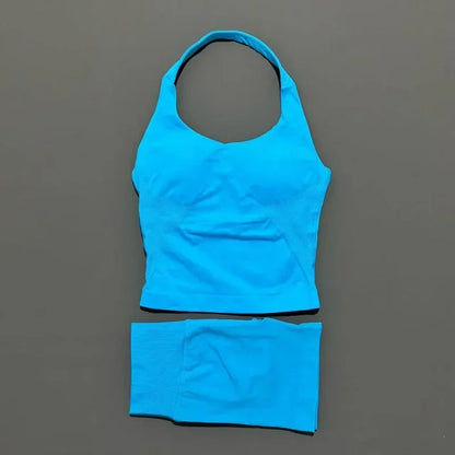 Set Deportivo Mujer – Top Halter + Leggings Sin Costuras para Yoga y Gym