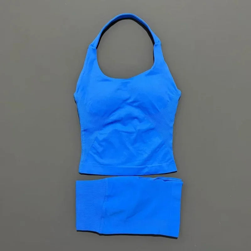 Set Deportivo Mujer – Top Halter + Leggings Sin Costuras para Yoga y Gym