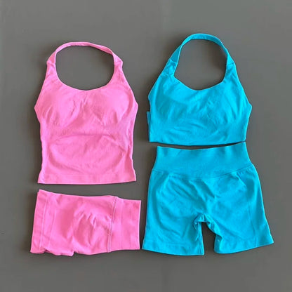 Set Deportivo Mujer – Top Halter + Leggings Sin Costuras para Yoga y Gym