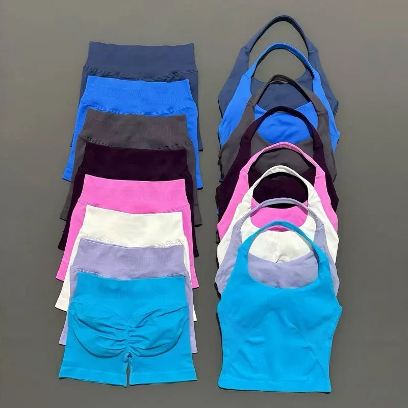 Set Deportivo Mujer – Top Halter + Leggings Sin Costuras para Yoga y Gym
