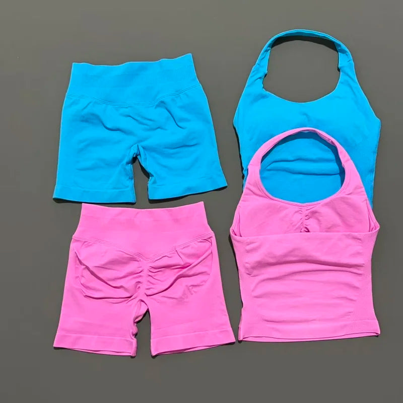 Set Deportivo Mujer – Top Halter + Leggings Sin Costuras para Yoga y Gym