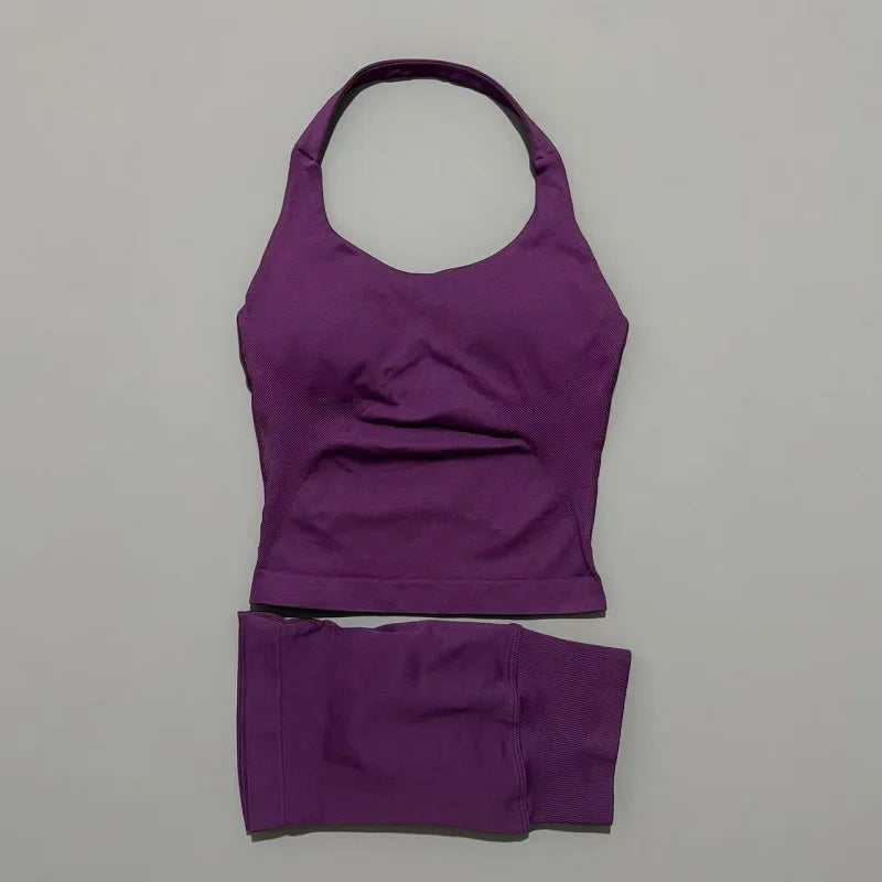 Set Deportivo Mujer – Top Halter + Leggings Sin Costuras para Yoga y Gym