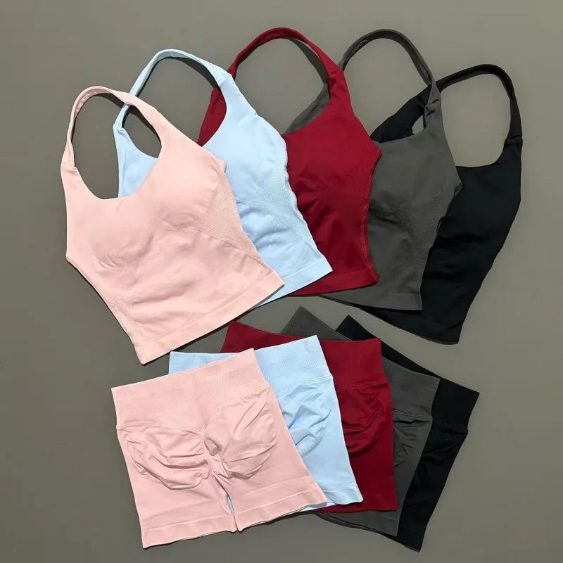 Set Deportivo Mujer – Top Halter + Leggings Sin Costuras para Yoga y Gym
