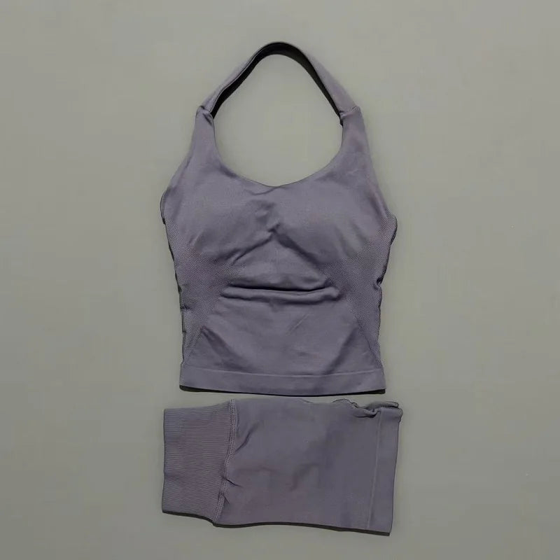 Set Deportivo Mujer – Top Halter + Leggings Sin Costuras para Yoga y Gym