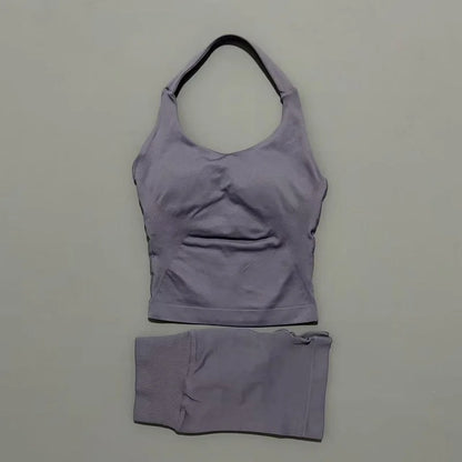 Set Deportivo Mujer – Top Halter + Leggings Sin Costuras para Yoga y Gym