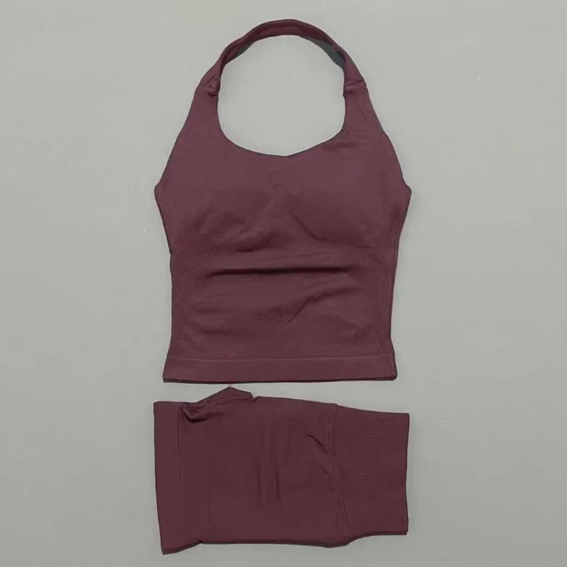 Set Deportivo Mujer – Top Halter + Leggings Sin Costuras para Yoga y Gym