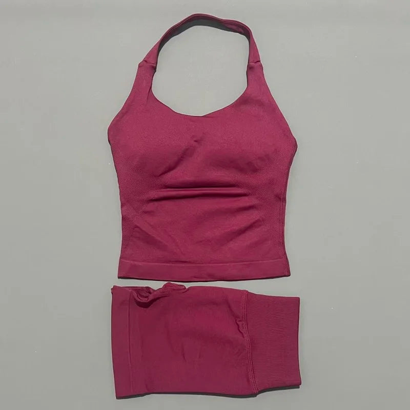 Set Deportivo Mujer – Top Halter + Leggings Sin Costuras para Yoga y Gym