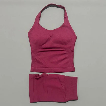 Set Deportivo Mujer – Top Halter + Leggings Sin Costuras para Yoga y Gym