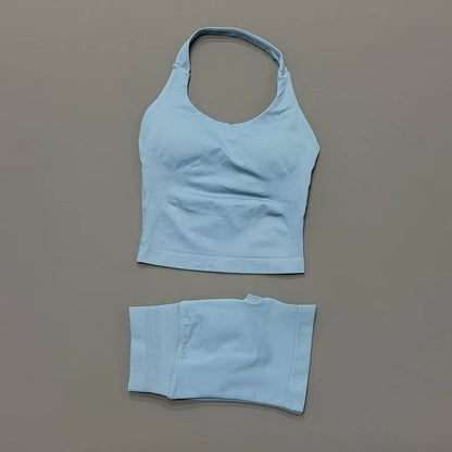 Set Deportivo Mujer – Top Halter + Leggings Sin Costuras para Yoga y Gym
