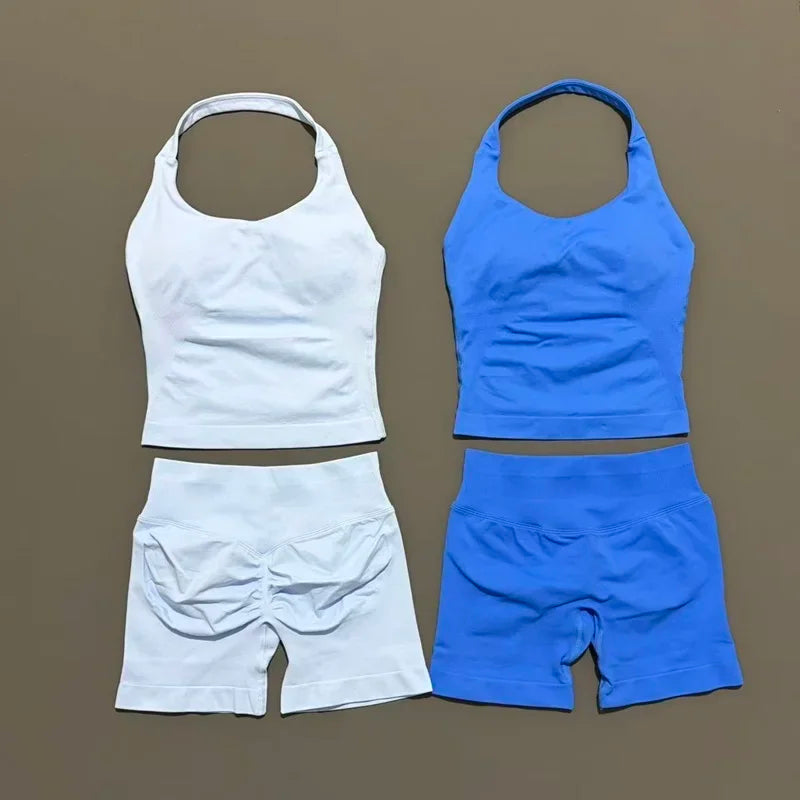 Set Deportivo Mujer – Top Halter + Leggings Sin Costuras para Yoga y Gym
