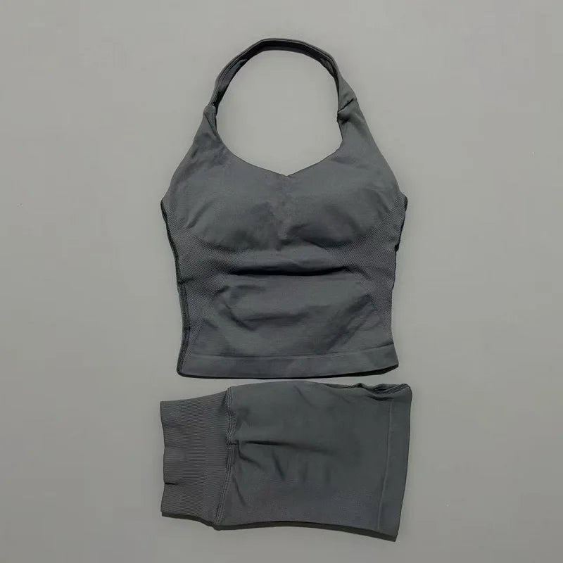 Set Deportivo Mujer – Top Halter + Leggings Sin Costuras para Yoga y Gym