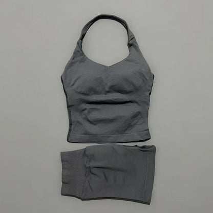 Set Deportivo Mujer – Top Halter + Leggings Sin Costuras para Yoga y Gym