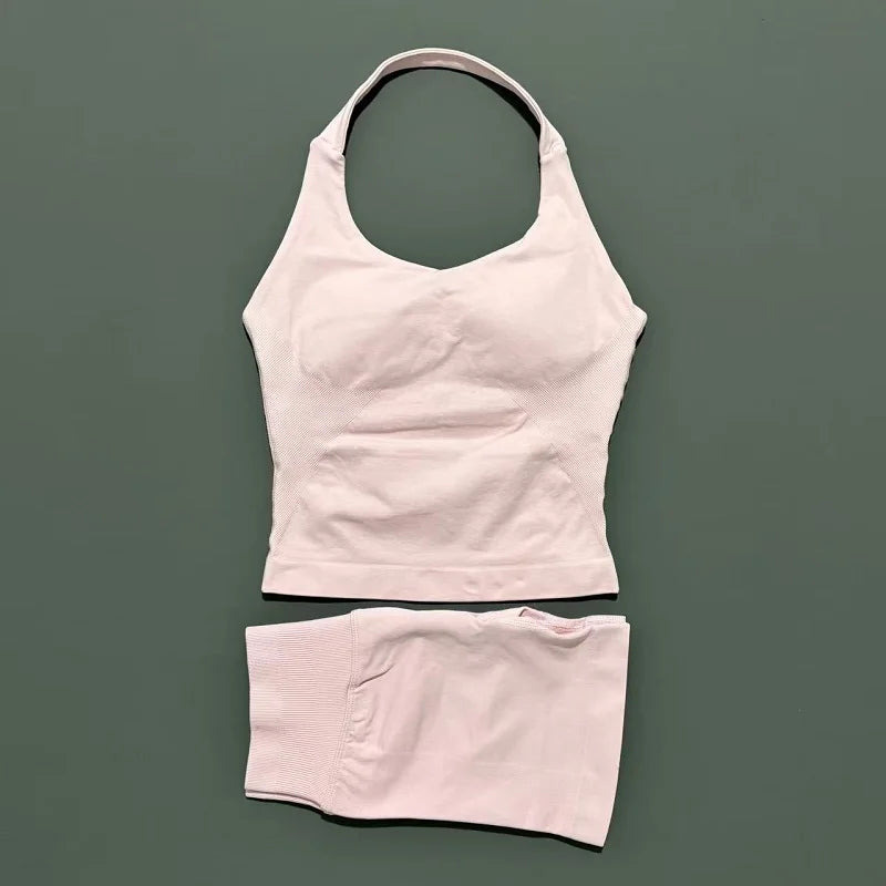 Set Deportivo Mujer – Top Halter + Leggings Sin Costuras para Yoga y Gym