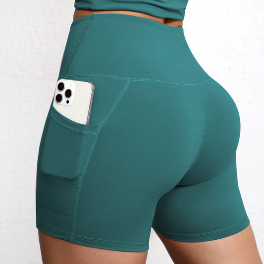 Shorts de Yoga con Bolsillos Mujer – Cintura Alta y Efecto Levantamiento