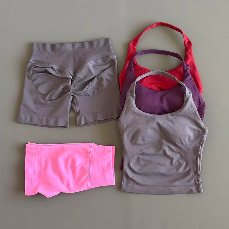 Set Deportivo Mujer – Top Halter + Leggings Sin Costuras para Yoga y Gym