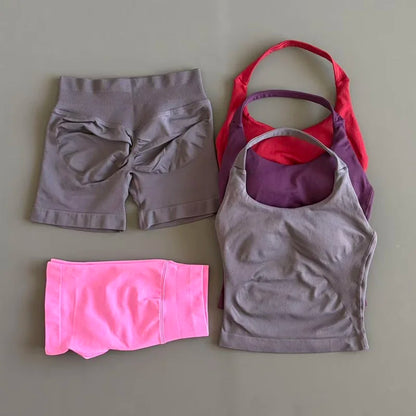 Set Deportivo Mujer – Top Halter + Leggings Sin Costuras para Yoga y Gym