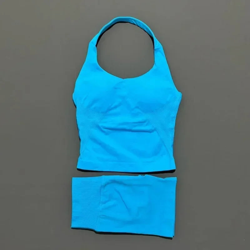 Set Deportivo Mujer – Top Halter + Leggings Sin Costuras para Yoga y Gym