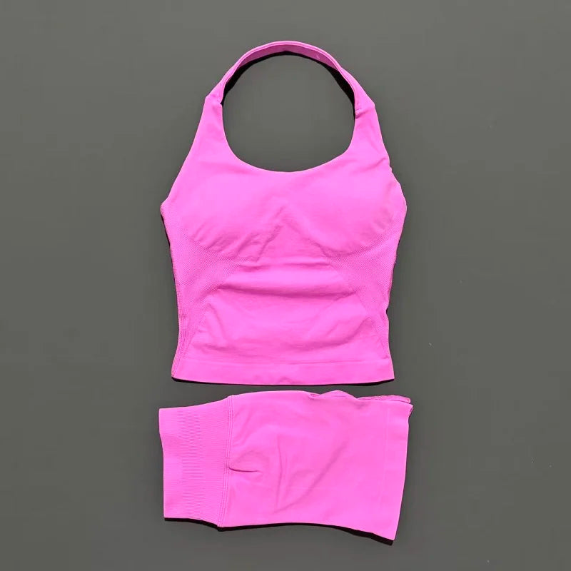 Set Deportivo Mujer – Top Halter + Leggings Sin Costuras para Yoga y Gym