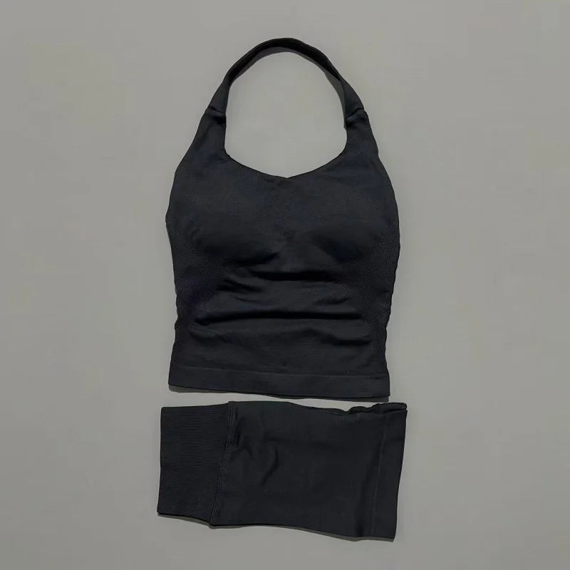 Set Deportivo Mujer – Top Halter + Leggings Sin Costuras para Yoga y Gym