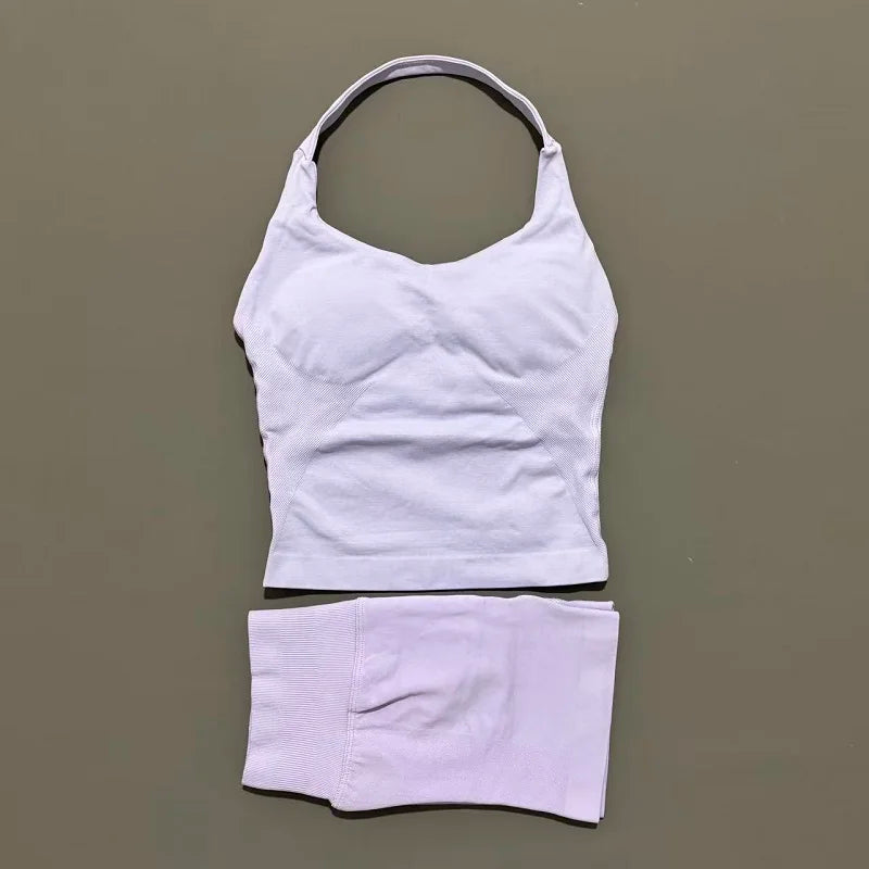 Set Deportivo Mujer – Top Halter + Leggings Sin Costuras para Yoga y Gym