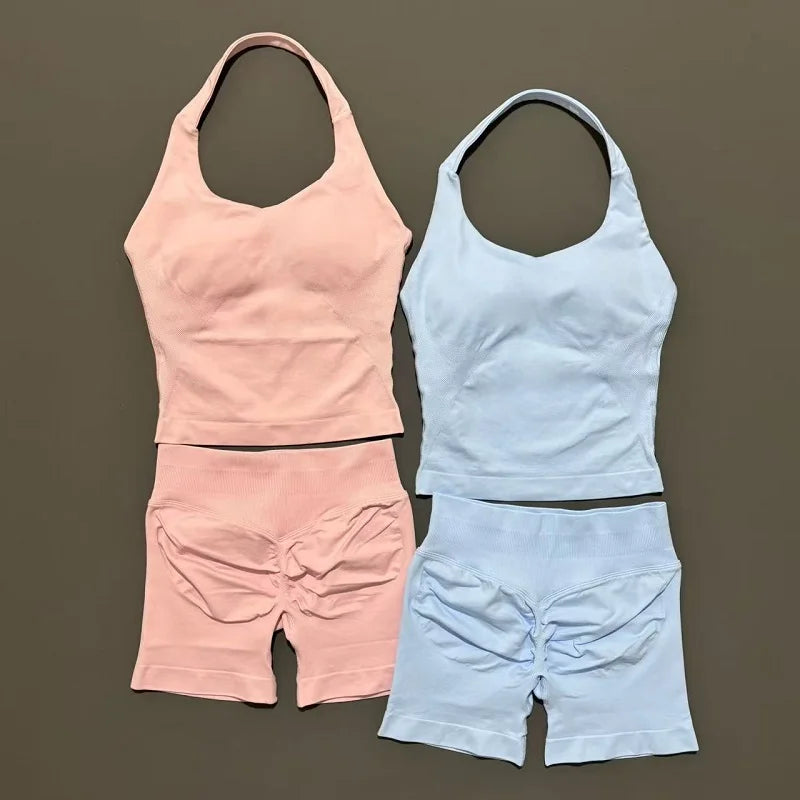 Set Deportivo Mujer – Top Halter + Leggings Sin Costuras para Yoga y Gym