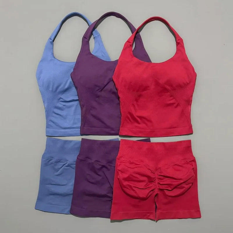 Set Deportivo Mujer – Top Halter + Leggings Sin Costuras para Yoga y Gym